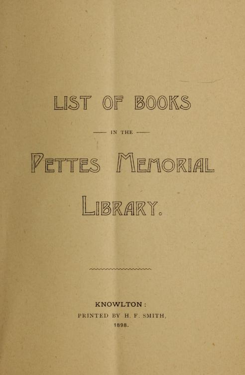 Catalogue de la Petes Memorial Library en 1898 